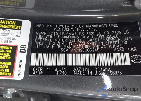 2025 Lexus 300 из США, поврежденный, VIN 58AFA1C19SU062451